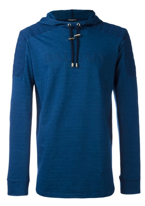 Balmain quilted logo hoodie - Blue