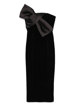 NISSA bow-detailing velvet midi dress - Black