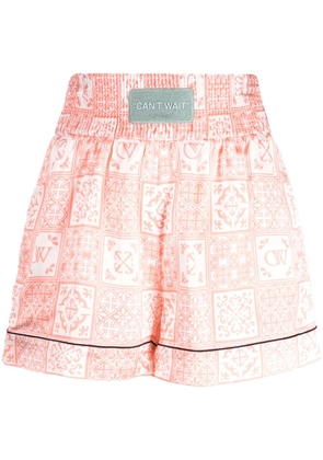 Off-White logo-appliqué high-waist mini shorts - Pink