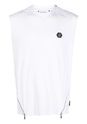 Philipp Plein Hexagon zip-detail quilted tank top - White