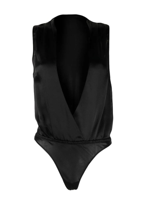 Maison Close V-neck silk bodysuit - Black
