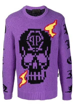 Philipp Plein Skull logo embroidered jumper - Purple