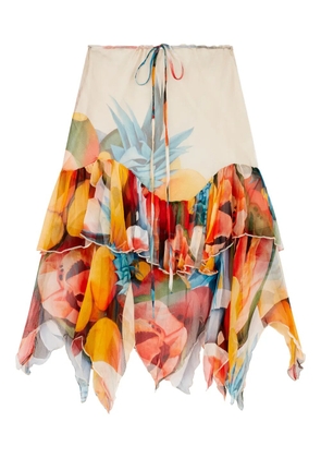 Donde Esteban ruffled chiffon silk midi skirt - Neutrals