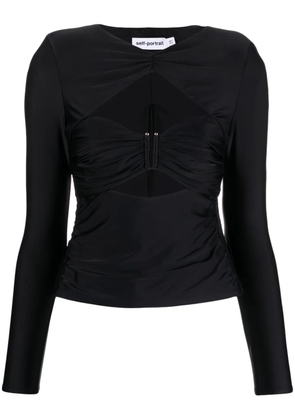 Self-Portrait ruched cut-out top - Black