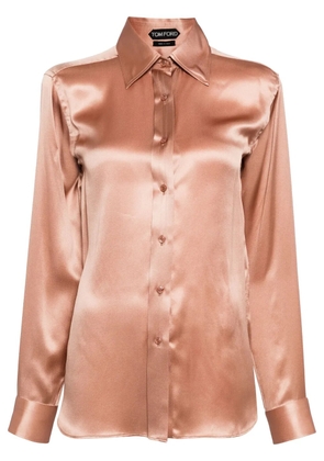 TOM FORD long-sleeved silk-satin shirt - Neutrals