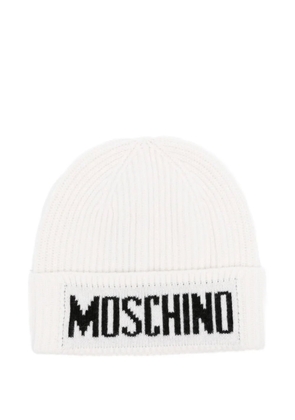 Moschino logo-embroidered ribbed beanie - Neutrals