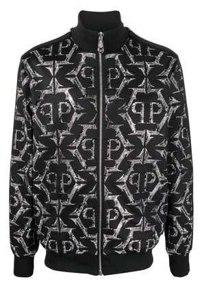 Philipp Plein rhinestone-embellished zip-up jacket - Black