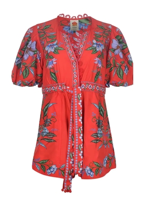 FARM Rio puff-sleeve floral-print jumpsuit - Red