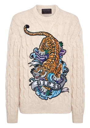 Philipp Plein Tattoo-print cable-knit jumper - Neutrals