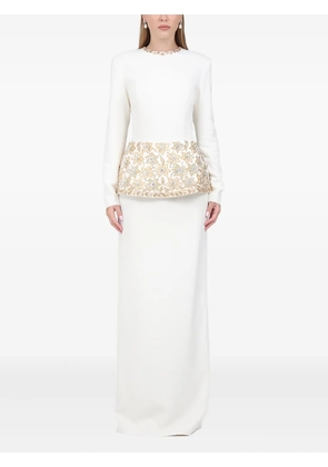 Dina Melwani embroidered peplum maxi dress - White