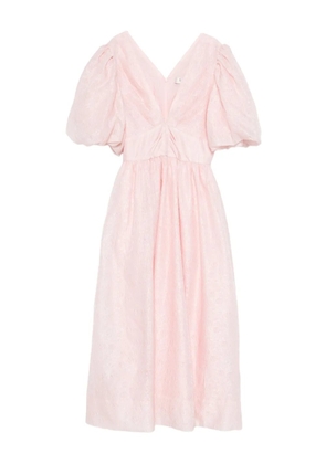 Sea puff-sleeve V-neck midi dress - Pink