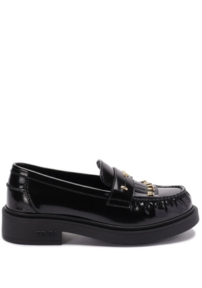 FENDI logo-plaque leather loafers - Black