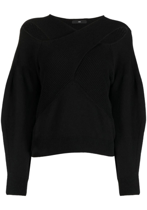 J Koo crossover-neck ribbed-knit jumper - Black