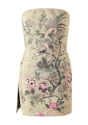Roberto Cavalli strapless floral-embroidered mini dress - Neutrals