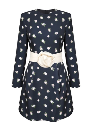 POST MERIDIEM rose-print belted mini dress - Blue