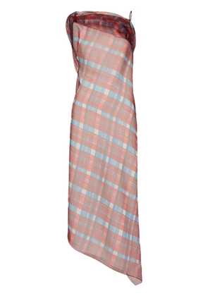 Ferragamo asymmetric-hem plaid organza dress - Red