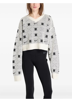 Nike geometric-pattern V-neck sweater - White
