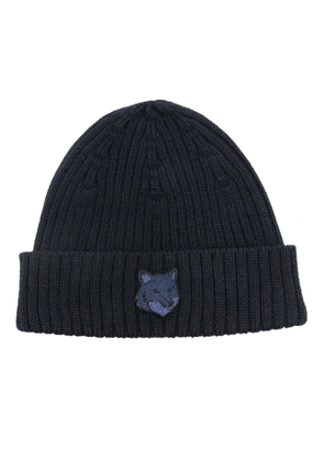 Maison Kitsuné Bold Fox Head ribbed beanie - Blue
