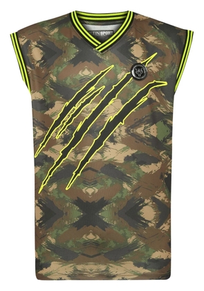 Plein Sport logo-print camouflage tank top - Green