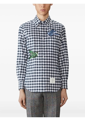 Thom Browne Birds-detail gingham-check flannel satin-stitch shirt - Blue