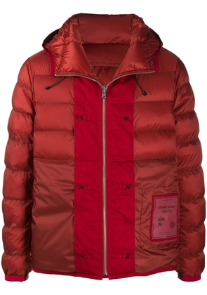 Ten C hooded contrast-panel puffer jacket - Red