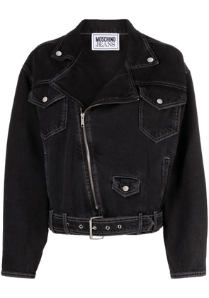 MOSCHINO JEANS belted denim biker jacket - Black