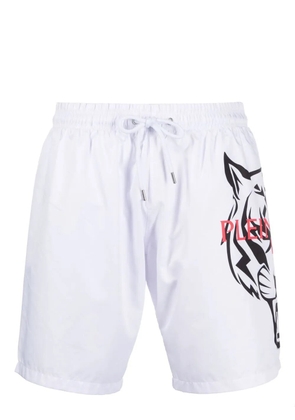 Plein Sport tiger-print swim shorts - White