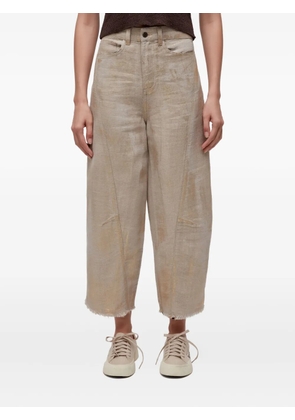 Osklen metallic frayed-hem cropped trousers - Neutrals