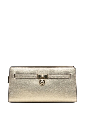 Michael Michael Kors Hamilton lock-detail metallic leather clutch - Gold