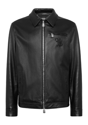 Billionaire embroidered-logo leather jacket - Black