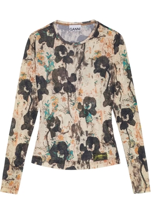 GANNI floral-print top - Neutrals