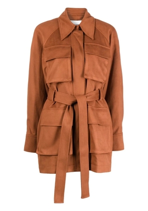 Low Classic check-print belted leather jacket - Brown