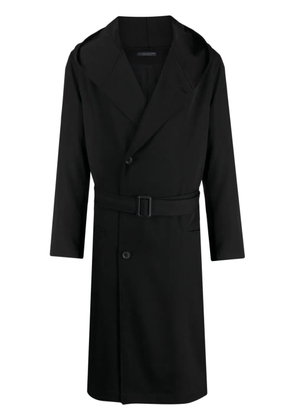 Yohji Yamamoto belted hooded wool trench coat - Black