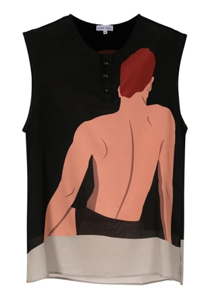 Amir Slama graphic-print silk tank top - Brown