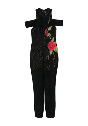 Gemy Maalouf rose-embroidered off-shoulder jumpsuit - Black