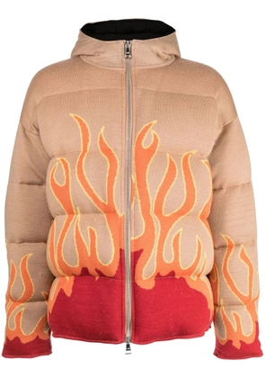 Haculla flame-print knitted puffer jacket - Brown