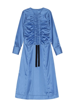 GANNI ruched-detail satin midi dress - Blue