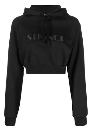 Sunnei embroidered-logo cropped hoodie - Black