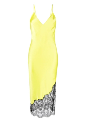 Fleur Du Mal Chantilly-lace silk slip dress - Yellow
