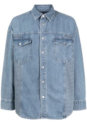 FIVE CM classic-collar panelled denim shirt - Blue