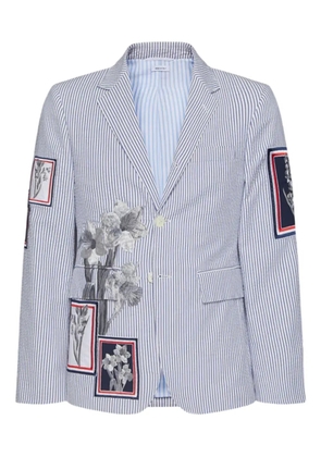 Thom Browne striped floral-embroidered blazer - Blue