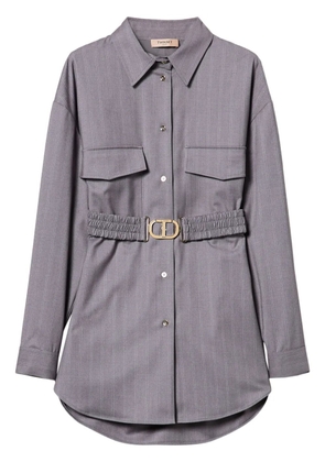 TWINSET pinstripe-print belted shirt - Grey