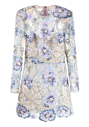 Bronx and Banco floral-detail long-sleeve dress - Blue