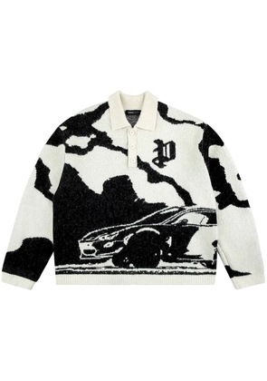 Purple Brand patterned-jacquard polo shirt - White