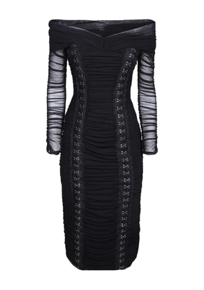 NISSA ruched long-sleeve midi dress - Black
