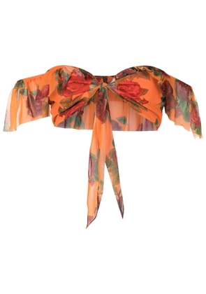 Amir Slama floral-pattern mesh crop top - Orange