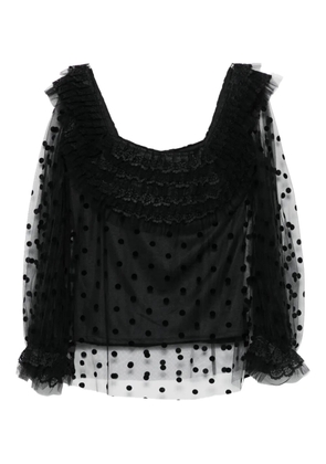 Gemy Maalouf polka-dot lace-trimmed top - Black