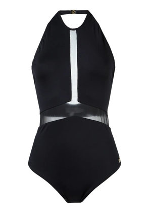 Brigitte sheer panel halterneck swimsuit - Black