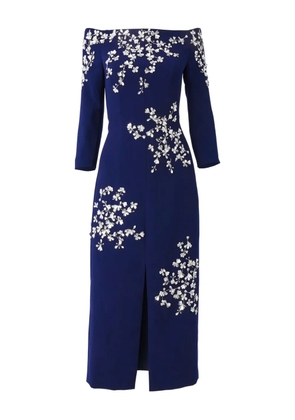 Carolina Herrera floral-embroidered midi dress - Blue