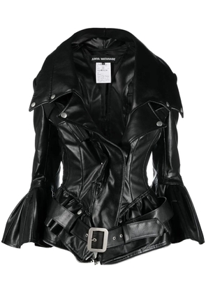 Junya Watanabe faux-leather flared fitted coat - Black